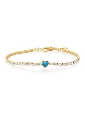 Gold Vermeil Tennis Bracelet with Blue Heart Accent